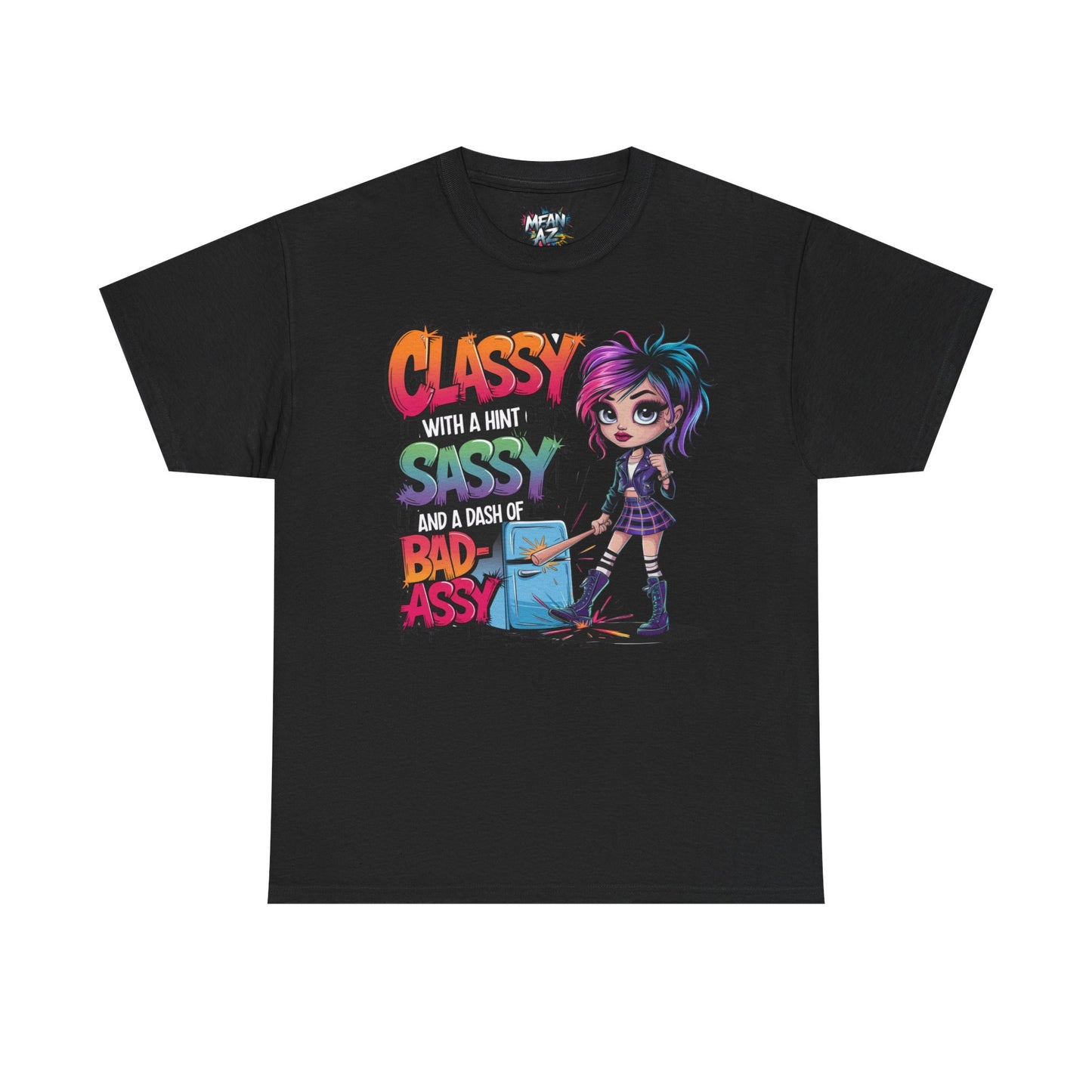 Flatlay of black edgy quote shirt – fearless fashion for bold women who mix elegance with savage sass