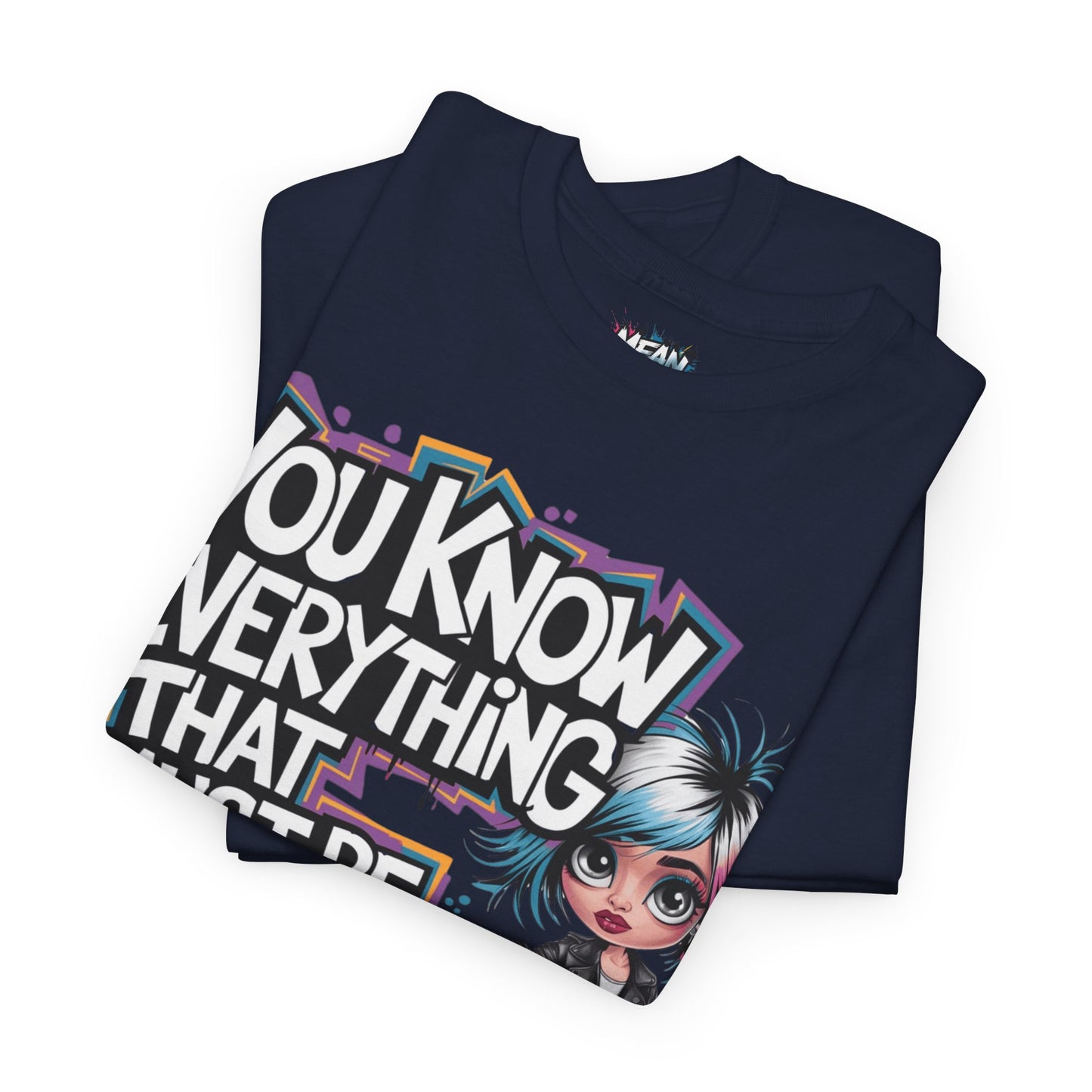 Mean Az Navy folded Woman Wearing Slogan Tee – Fierce & Unbothered