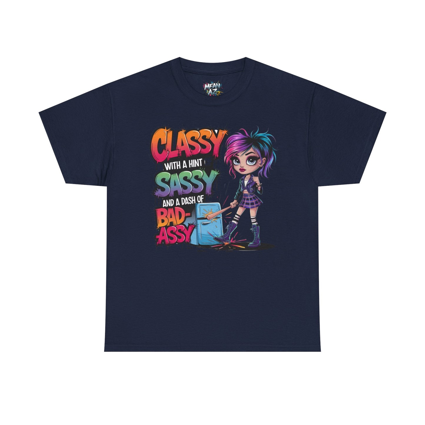 Flatlay of navy statement t-shirt – the perfect blend of class, sass, and a dash of bad-ass for empowered women
