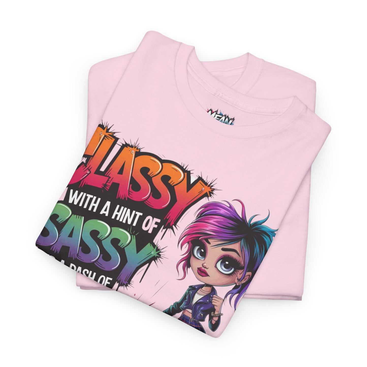 Folded pink empowering slogan t-shirt – feminine with attitude, perfect for confident, stylish women