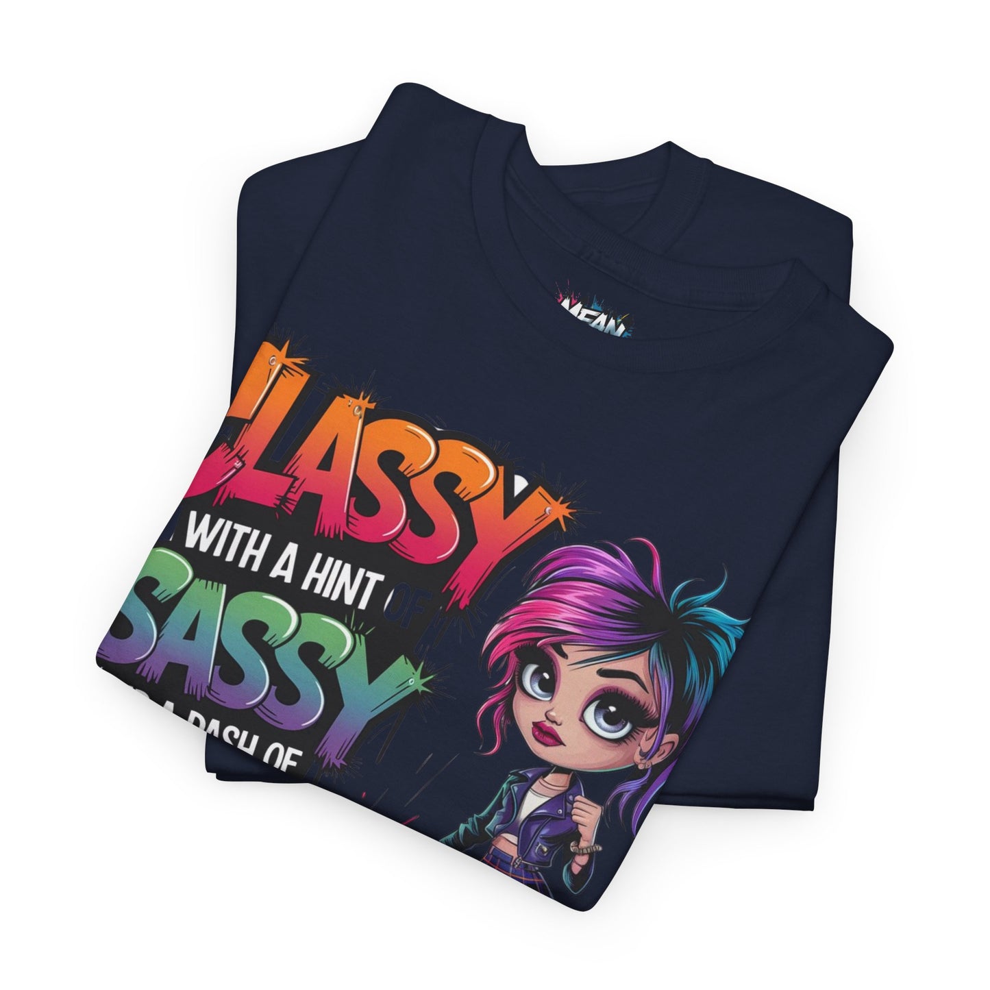 Folded navy bold quote tee – classy, sassy, and bad-assy vibes wrapped in one perfect power shirt