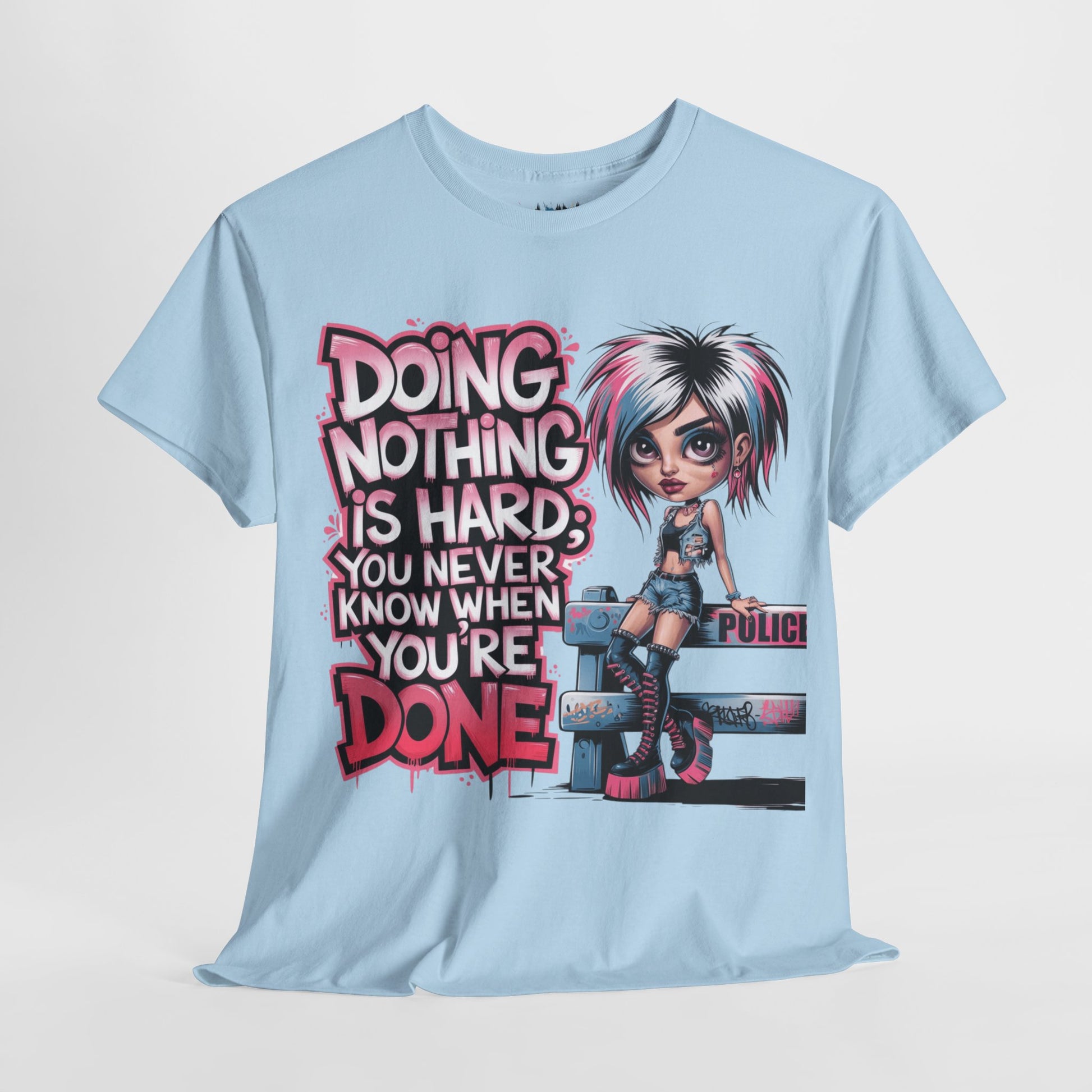 Mean Az Tee – hanging – light blue Variant – 'Doing Nothing Is Hard' slogan Women's street style tee