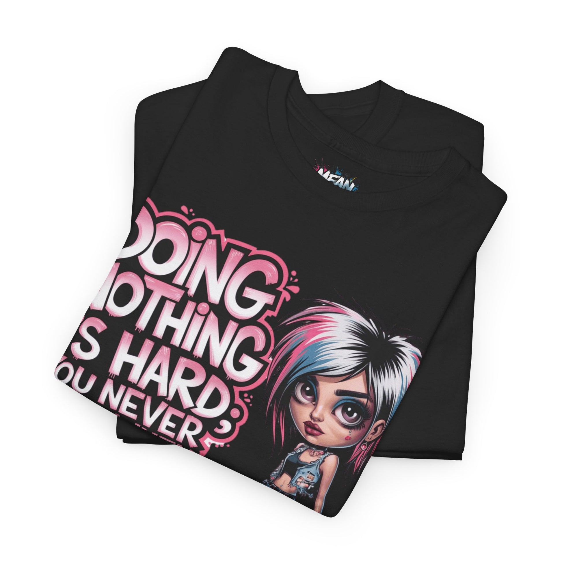 Mean Az Folded view of black women’s graphic tee – plain cotton style with short sleeves for style rebels