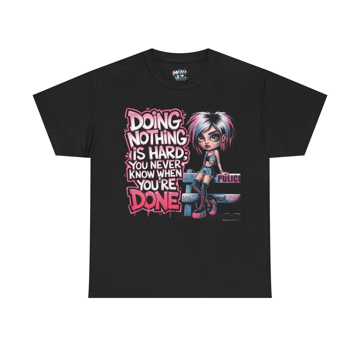 Flatlay of black t-shirt – 'Doing Nothing Is Hard' statement shirts for her and not your average tee