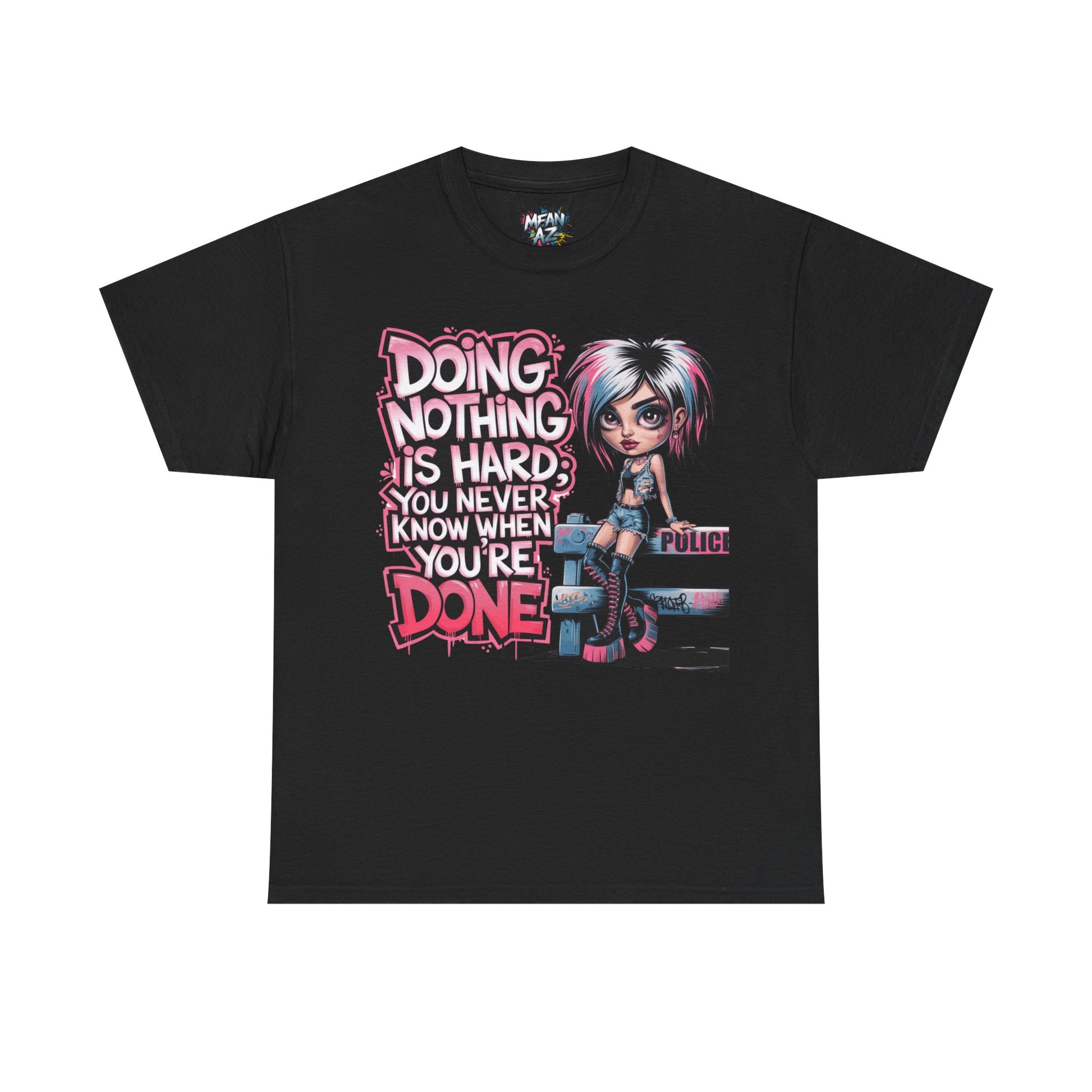 Flatlay of black t-shirt – 'Doing Nothing Is Hard' statement shirts for her and not your average tee