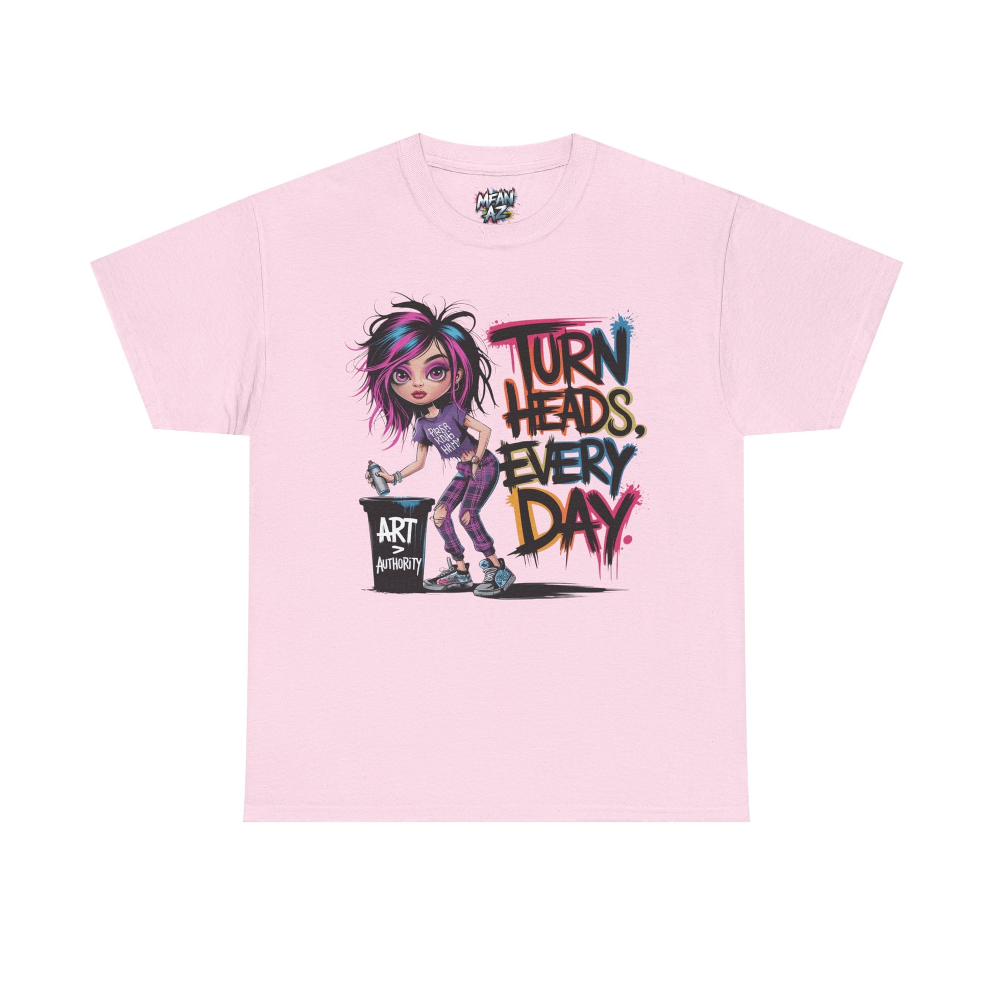 Flatlay of pink “Turn Heads Every Day” graphic tee – the perfect blend of sass and sweetness for fierce fashion queens.